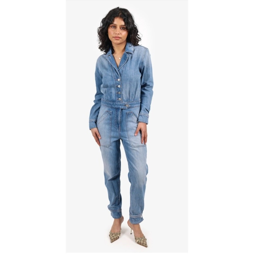 Veronica Beard Oaklyn Denim Jumpsuit Sedna Blue‎ Utility Romper Elevated Luxury